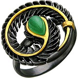 Женское серебряное кольцо с малахитом в позолоте, 1620285
