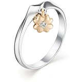 Женское серебряное кольцо с бриллиантом в позолоте, 1673533