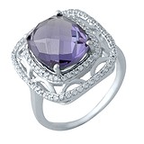 Женское серебряное кольцо с аметистом и куб. циркониями