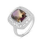 Женское серебряное кольцо с куб. циркониями и синт. аметрином, 1757501
