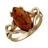 Женское серебряное кольцо с янтарем в позолоте, 1617214