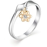 Женское серебряное кольцо с бриллиантом в позолоте, 1673534