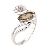 Женское золотое кольцо с дымчатым кварцем и куб. цирконием