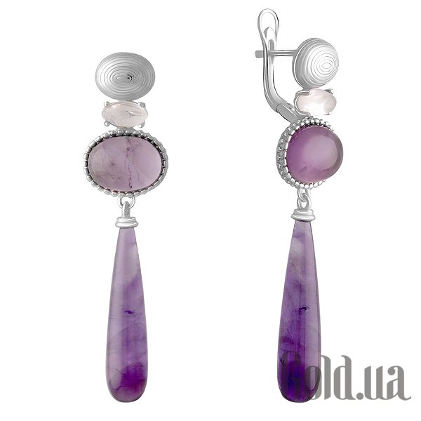 

Серьги с подвесками Fresh Jewelry, Серебряные серьги с аметистами и кварцами