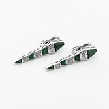 Серебряные серьги с куб. циркониями и малахитами, 1800766