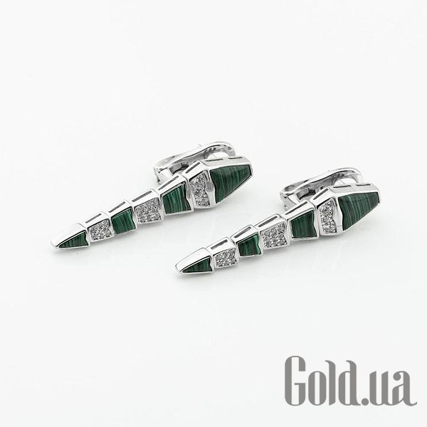 Серебряные серьги с куб. циркониями и малахитами DIA3103234