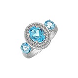 Женское серебряное кольцо с топазами и куб. циркониями, 1534015