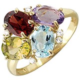 Женское золотое кольцо с аметистом, гранатом, топазом, куб. циркониями и цитрином, 1604671
