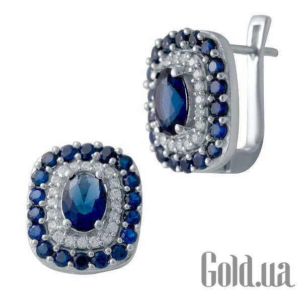 

Серьги Fresh Jewelry, Серебряные серьги с синт. сапфирами и куб. циркониями