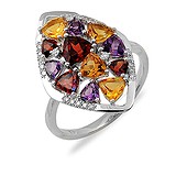 Женское золотое кольцо с бриллиантами и полудрагоценными камнями, 019776