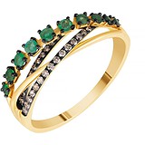 Женское золотое кольцо с бриллиантами и изумрудами, 1685313