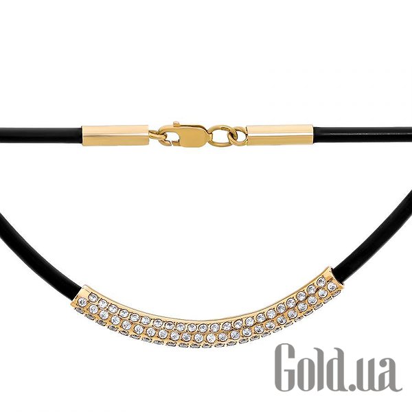 

Шнурок на шею Украина, Кожаный шнурок с золотыми вставками и куб. циркониями, 45