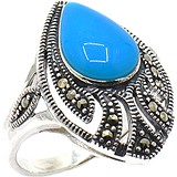 Silver Wings Женское серебряное кольцо с марказитами и бирюзой, 1617474