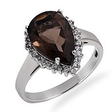 Женское серебряное кольцо с кварцем и куб. циркониями, 1665858