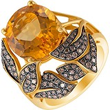 Женское золотое кольцо с бриллиантами и цитрином, 1687618