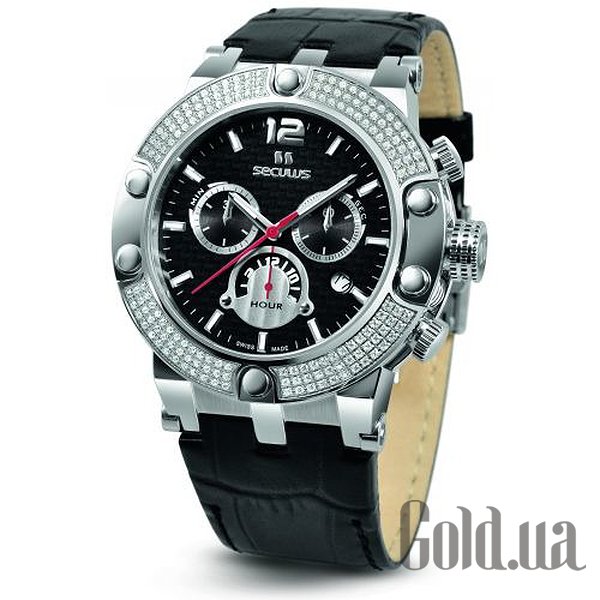 

Швейцарские часы Seculus, 4490.2.503 black, ss stones, black leather