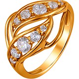 Женское серебряное кольцо с куб. циркониями в позолоте, 1666883