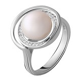 Женское серебряное кольцо с куб. циркониями и культив. жемчугом (2055433), фото