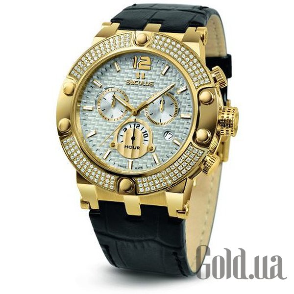 

Швейцарские часы Seculus, 4490.2.503 white, pvd stones, brown leather