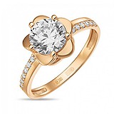 Жіноча золота каблучка з куб. цирконіями і кристалом Swarovski, 1540676