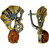Серебряные серьги с янтарем в позолоте, 1605444