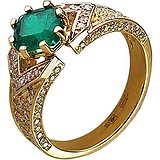 Женское золотое кольцо с изумрудом и бриллиантами, 1619524