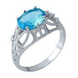 Женское серебряное кольцо с синт. аквамарином и куб. циркониями