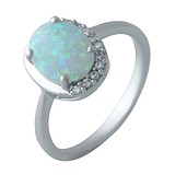 Женское серебряное кольцо с опалом и куб. циркониями, 1702980