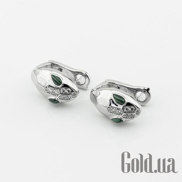 Серебряные серьги с куб. циркониями и малахитами DIA3203230