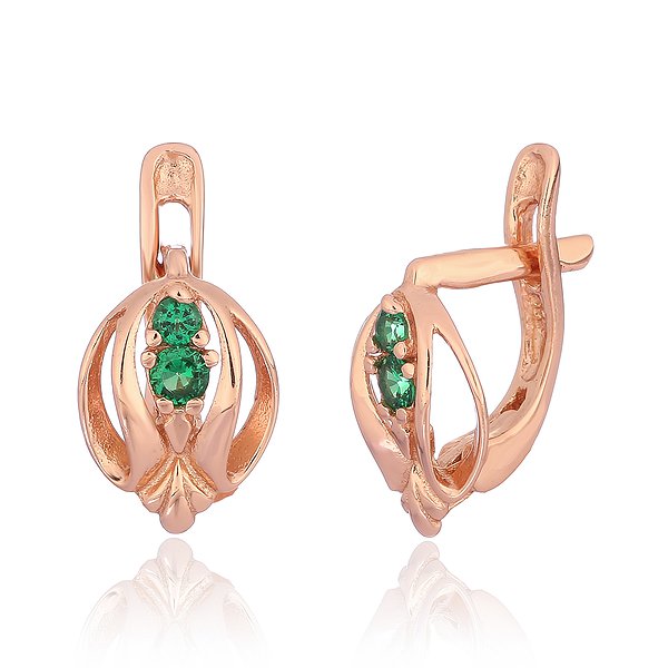 Срібні сережки з куб. цирконіями в позолоті