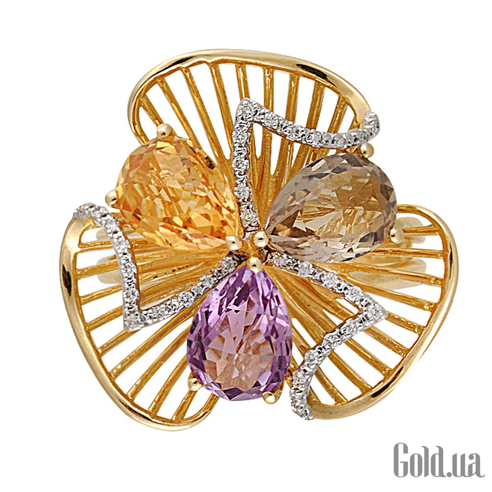 Каблучка з жовтого золота з 33 діамантами Lurie Jewelry 5R23735 – зображення 2