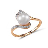 Женское золотое кольцо с бриллиантами и пресн. жемчугом, 1551685