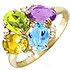 Женское золотое кольцо с аметистом, цитрином, топазом, куб. циркониями и хризолитом - фото 1