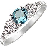Женское серебряное кольцо с куб. циркониями и синт. сапфиром, 1620037