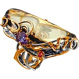 Женское серебряное кольцо с янтарем и куб. циркониями в позолоте, 1638469