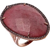 Женское серебряное кольцо с куб. циркониями и родонитом в позолоте, 1670213