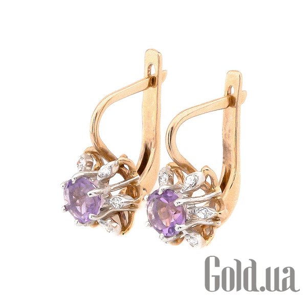 

Серьги Lurie Jewelry, Золотые серьги с аметистами и куб. циркониями