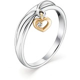 Серебряное кольцо с бриллиантом в позолоте, 1673542