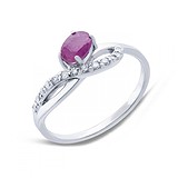 Женское серебряное кольцо с синт. рубином  и с куб. циркониями