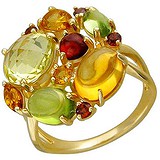 Женское золотое кольцо с цитринами, гранатами, хризолитами и кварцем, 1639239
