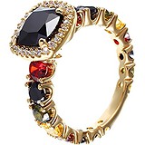 Женское серебряное кольцо с куб. циркониями и ювелирным стеклом в позолоте, 1648967