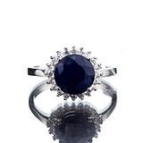 Женское серебряное кольцо с сапфиром и куб. циркониями, 1649991