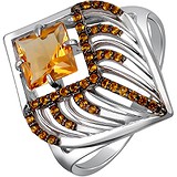 Женское серебряное кольцо с цитрином и бриллиантами, 1671239