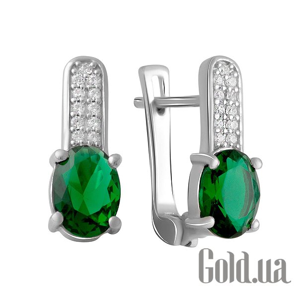 

Серьги Fresh Jewelry, Серебряные серьги с куб. циркониями и синт. изумрудами