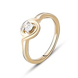 Серебряное кольцо с бриллиантом в позолоте, 1750855