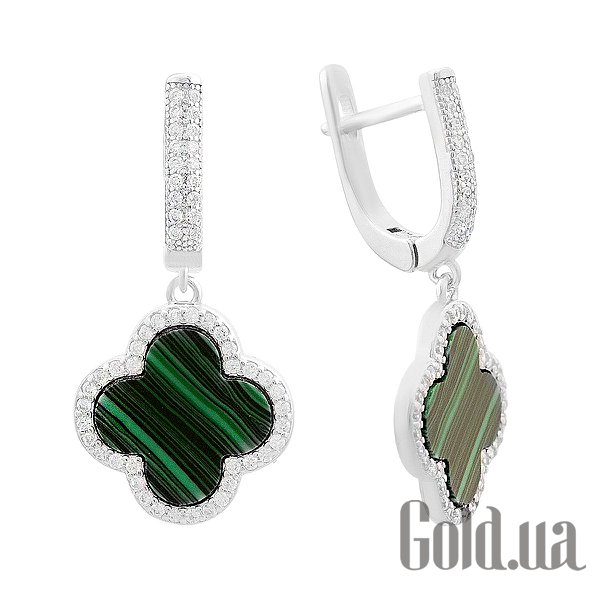 

Серьги с подвесками Fresh Jewelry, Серебряные серьги с куб. циркониями и малахитами