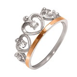 Женское серебряное кольцо с куб. циркониями в позолоте, 885319