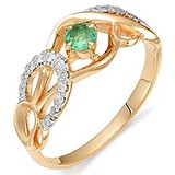 Женское золотое кольцо с бриллиантами и изумрудом, 1555016