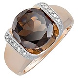 Женское золотое кольцо с раухтопазом и куб. циркониями, 1635913