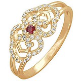 Жіноча золота каблучка з діамантами і рубіном, 1666633